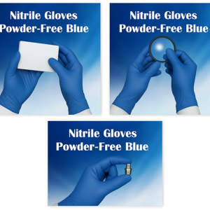 Nitrile Gloves Powder-Free Blue holding metal part
