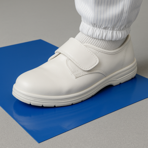 Sticky Mat 3.5C cleanroom dust trapping mat with a cleanroom shoe stepping on it