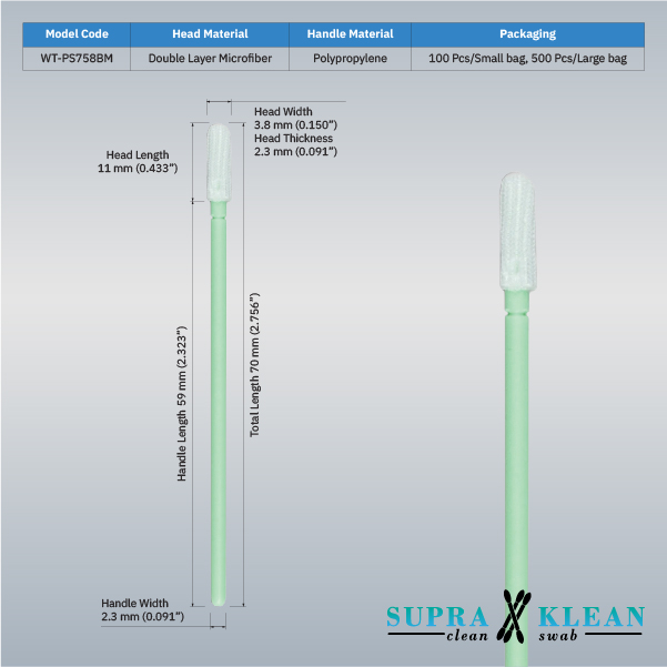 WT-PS758BM SupraKlean หัวไมโครไฟเบอร์ ยาวรวม 70 mm บรรจุถุงคลีนรูม WT-PS758BM SupraKlean หัวไมโครไฟเบอร์ ยาวรวม 70 mm บรรจุถุงคลีนรูม