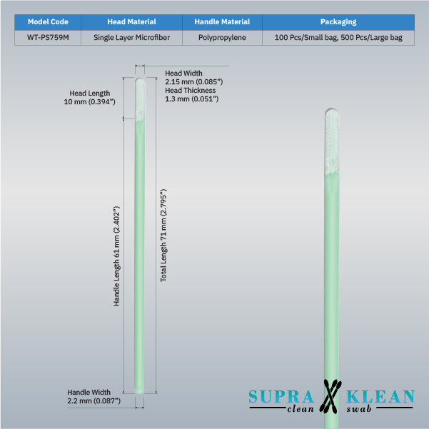 WT-PS759M SupraKlean หัวไมโครไฟเบอร์ ยาวรวม 71 mm บรรจุถุงคลีนรูม WT-PS759M SupraKlean หัวไมโครไฟเบอร์ ยาวรวม 71 mm บรรจุถุงคลีนรูม