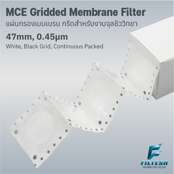 MCE Gridded 47mm 0.45μm White, Black Grid Continuous Packed