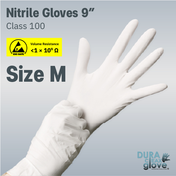 Nitrile Gloves 9” Class 100 Size M