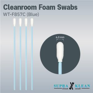 Cleanroom Foam Swabs แบรนด์ SupraKlean รุ่น WT-F857C (Blue) หัวฟองน้ำโฟมสีขาวทรงมนแบน ด้ามโพลีโพรพีลีนสีฟ้าเรียวยาว