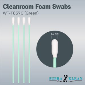 Cleanroom Foam Swabs แบรนด์ SupraKlean รุ่น WT-F857C (Green) หัวฟองน้ำโฟมสีขาวทรงมนแบน ด้ามโพลีโพรพีลีนสีเขียวอ่อนเรียวยาว