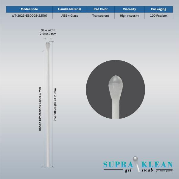 Gel Sticky Swabs WT-2023-ESD008-2.5 (H)(ABS + Glass)-2-100 Gel Sticky Swabs WT-2023-ESD008-2.5 (H)(ABS + Glass)-2-100